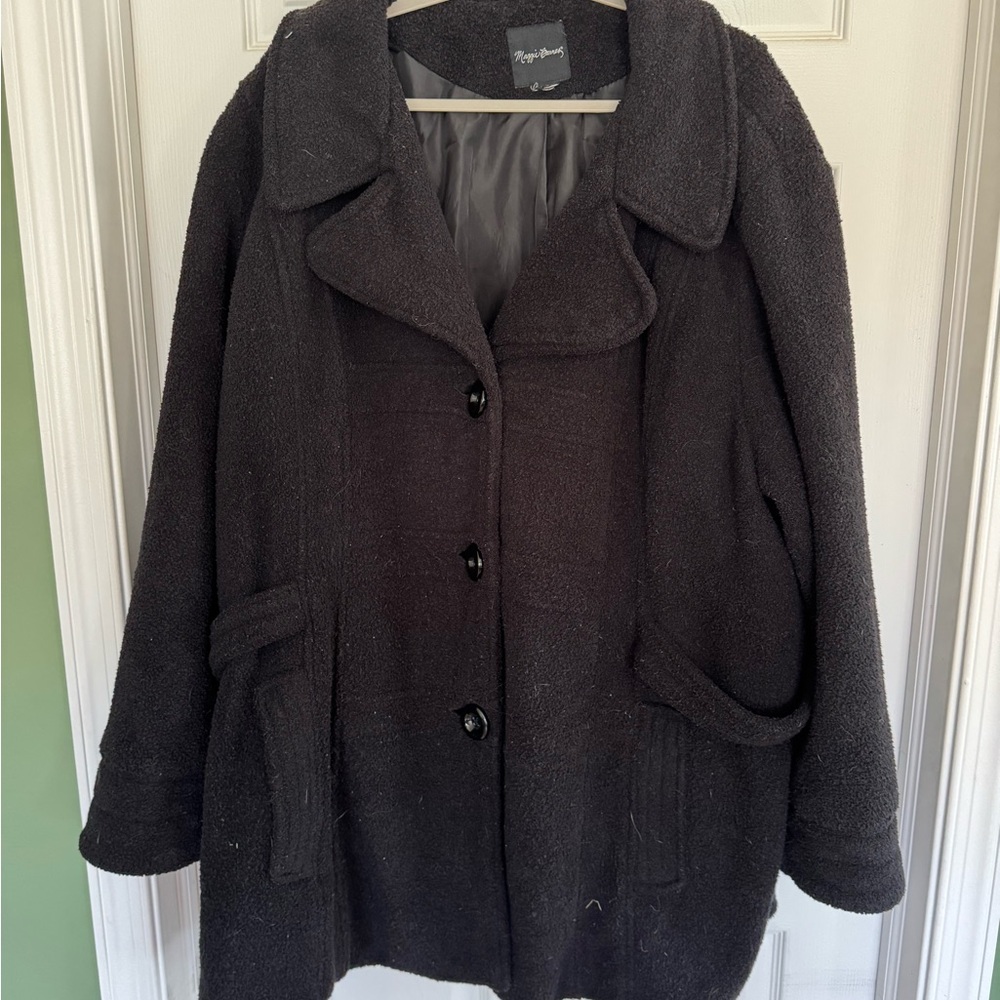Maggie Barnes Black Bouclé Pea Coat